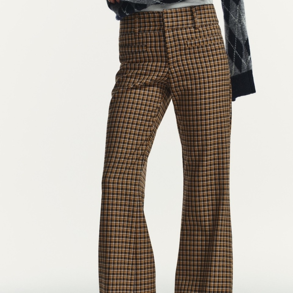 NWT Zara Flare Checkered Plaid High-Waist Wide-Leg Pants - S